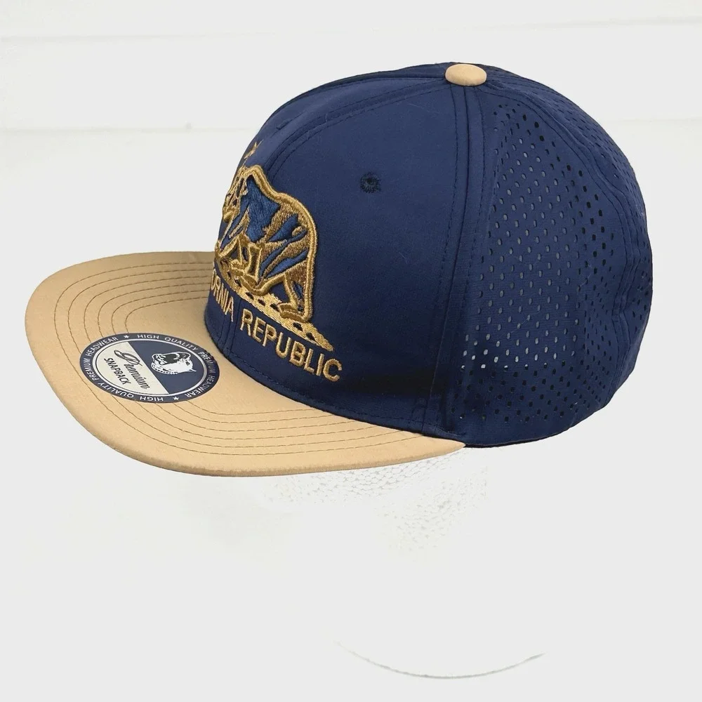 California Republic Bear Flat Brim Snapback Baseball Cap Hat Adult OS Blue Gold